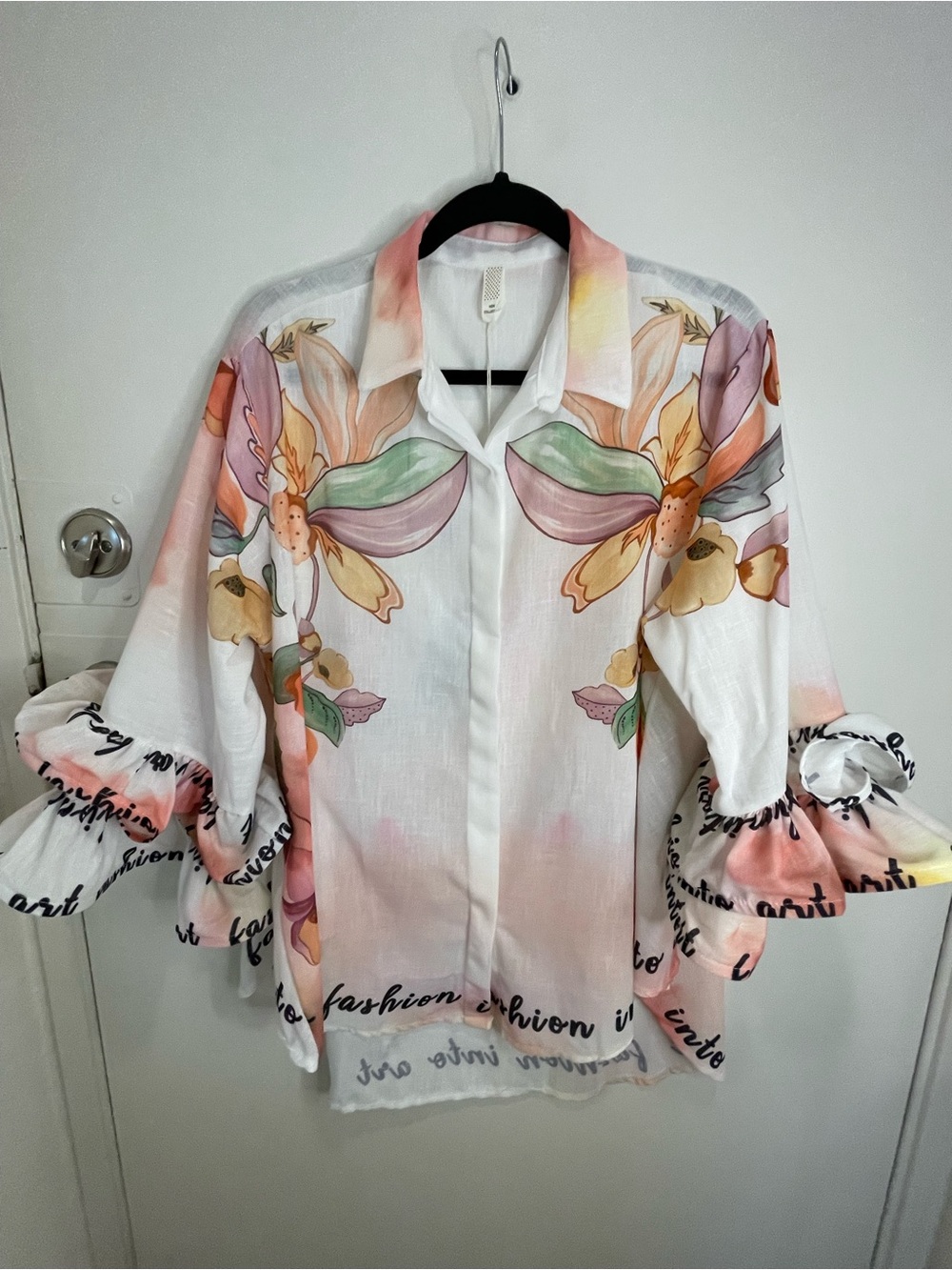 Floral Watercolor Button-Front Blouse in Pastel Multicolor - made in Italy
